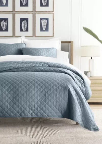 Ultra Soft Microfiber Diamond Stitch All Season Quilt Coverlet Set with Shams