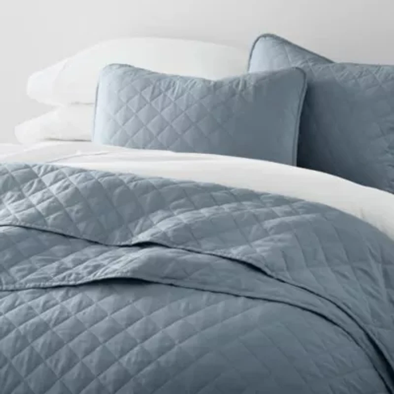 Ultra Soft Microfiber Diamond Stitch All Season Quilt Coverlet Set with Shams