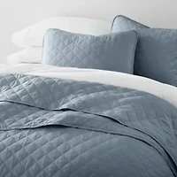 Ultra Soft Microfiber Diamond Stitch All Season Quilt Coverlet Set with Shams