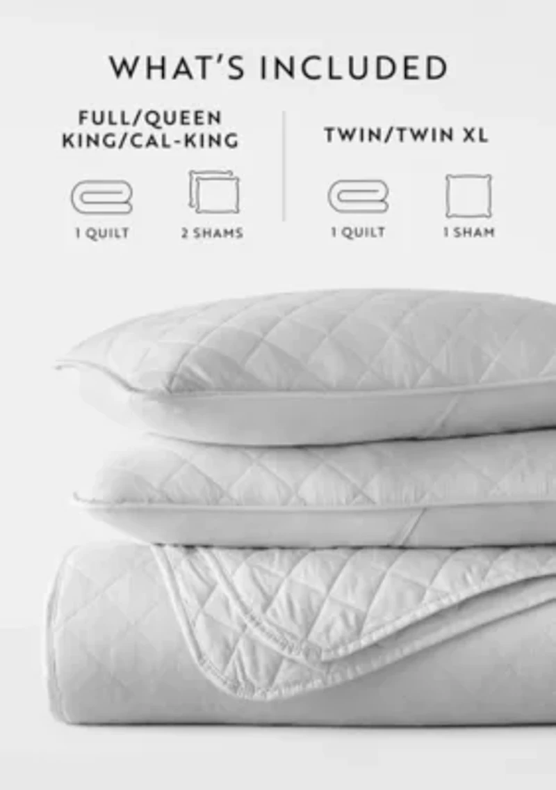 Ultra Soft Microfiber Diamond Stitch All Season Quilt Coverlet Set with Shams