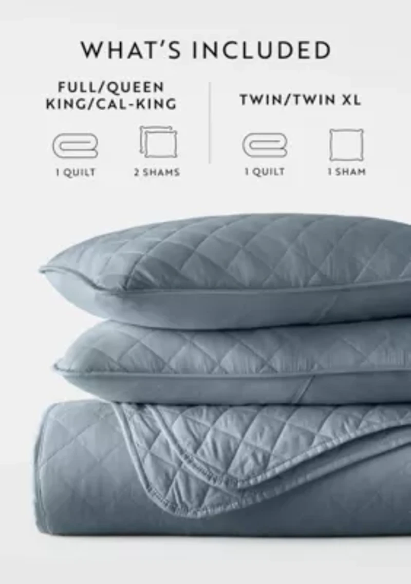 Ultra Soft Microfiber Diamond Stitch All Season Quilt Coverlet Set with Shams