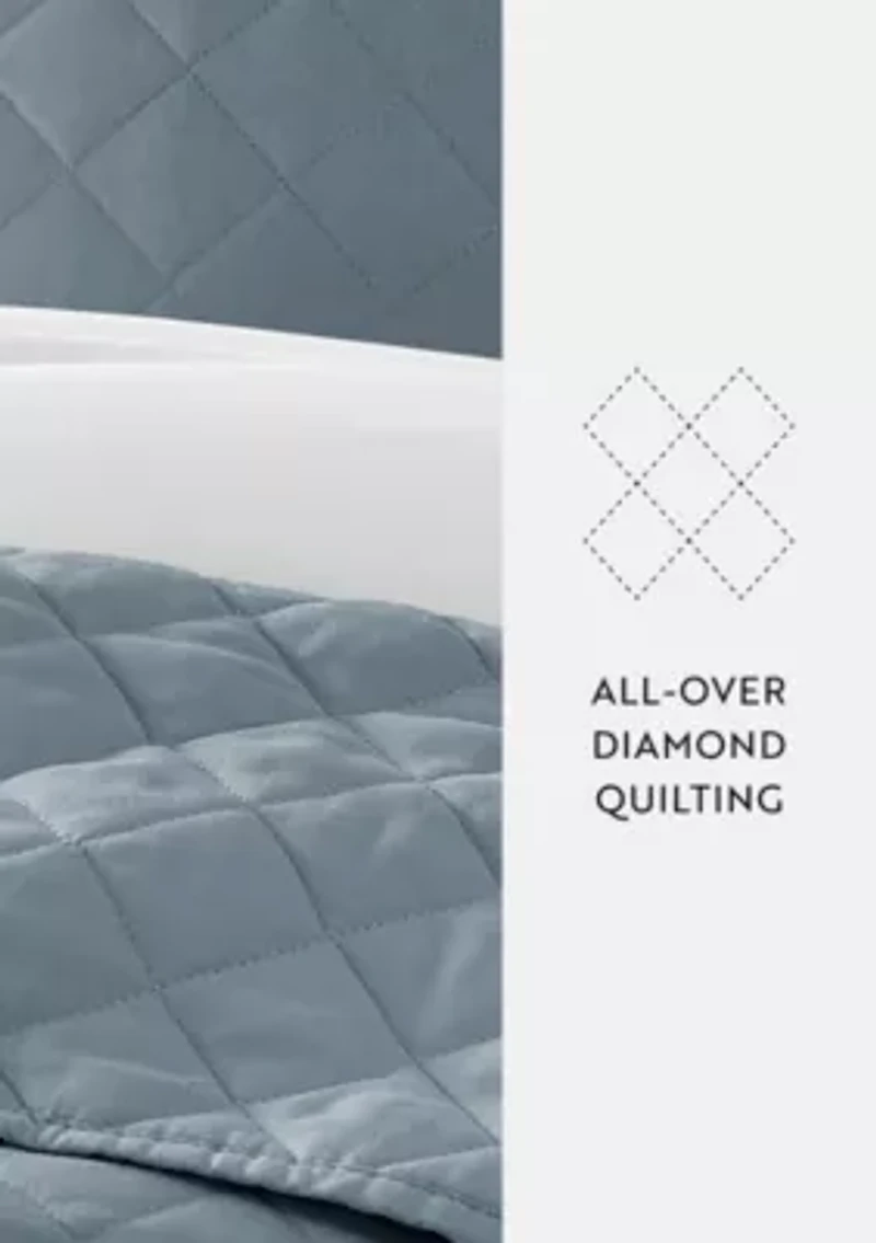 Ultra Soft Microfiber Diamond Stitch All Season Quilt Coverlet Set with Shams