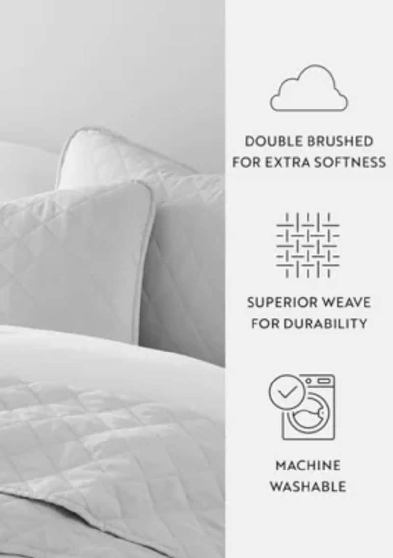 Ultra Soft Microfiber Diamond Stitch All Season Quilt Coverlet Set with Shams