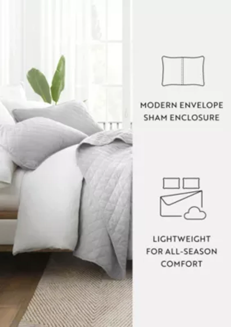 Ultra Soft Microfiber Diamond Stitch All Season Quilt Coverlet Set with Shams