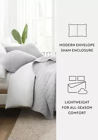 Ultra Soft Microfiber Diamond Stitch All Season Quilt Coverlet Set with Shams