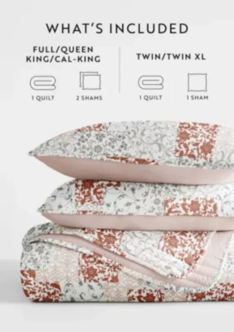 Ultra Soft Microfiber Reversible Scrolled Patchwork All Season Quilt Set with Shams