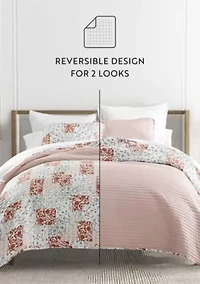 Ultra Soft Microfiber Reversible Scrolled Patchwork All Season Quilt Set with Shams