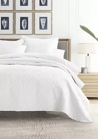 Ultra Soft Microfiber Floral Stitch All Season Quilt Coverlet Set with Shams