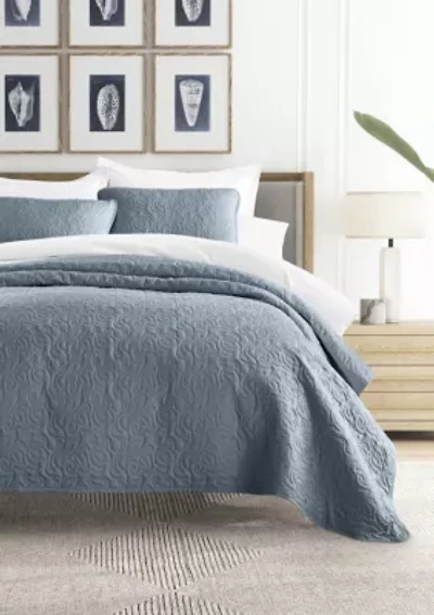 Ultra Soft Microfiber Floral Stitch All Season Quilt Coverlet Set with Shams