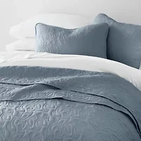 Ultra Soft Microfiber Floral Stitch All Season Quilt Coverlet Set with Shams