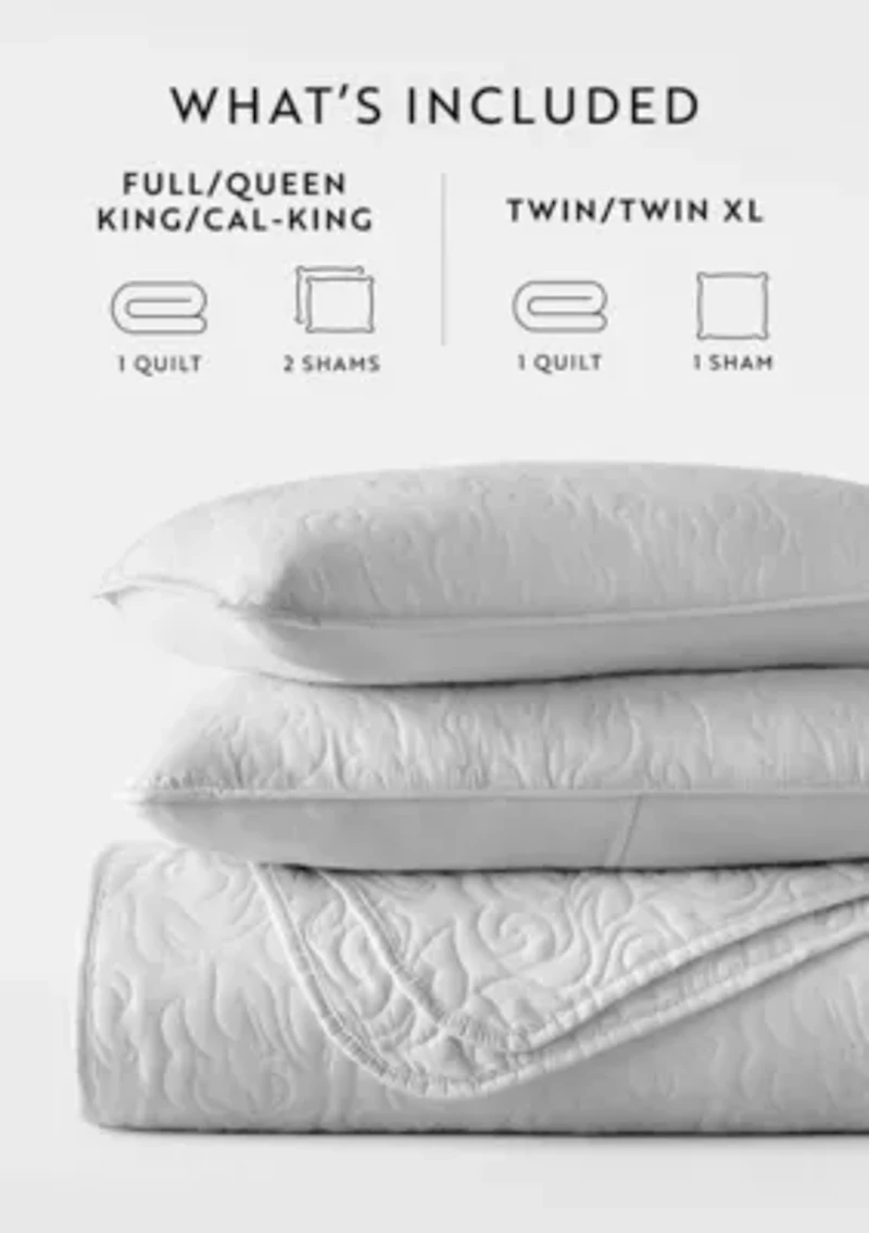 Ultra Soft Microfiber Floral Stitch All Season Quilt Coverlet Set with Shams