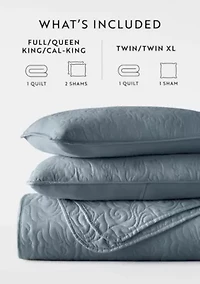 Ultra Soft Microfiber Floral Stitch All Season Quilt Coverlet Set with Shams