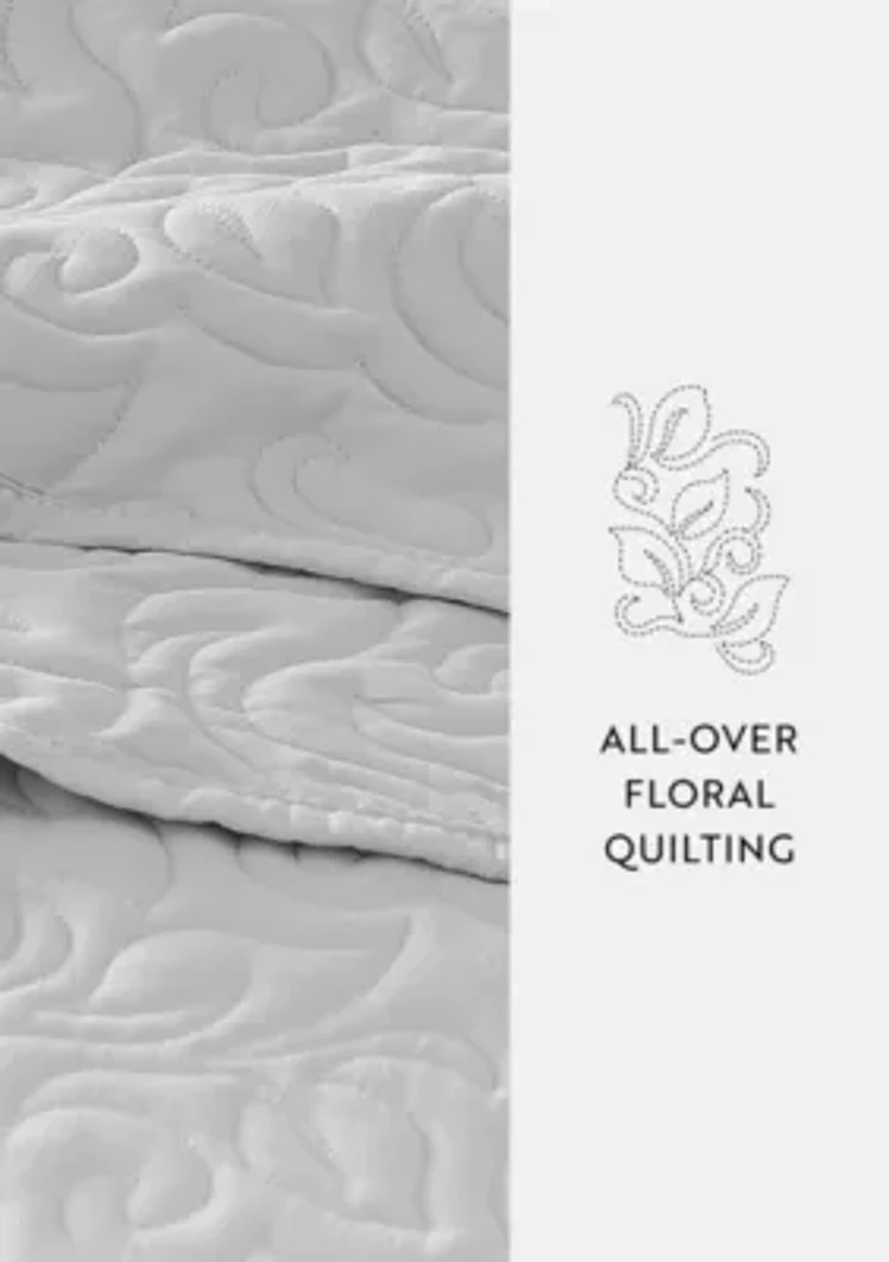 Ultra Soft Microfiber Floral Stitch All Season Quilt Coverlet Set with Shams