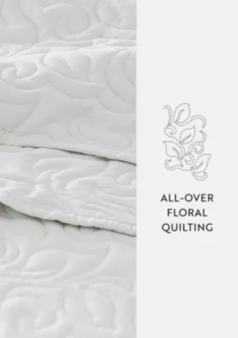 Ultra Soft Microfiber Floral Stitch All Season Quilt Coverlet Set with Shams