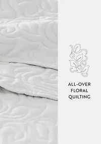 Ultra Soft Microfiber Floral Stitch All Season Quilt Coverlet Set with Shams