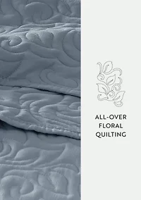 Ultra Soft Microfiber Floral Stitch All Season Quilt Coverlet Set with Shams