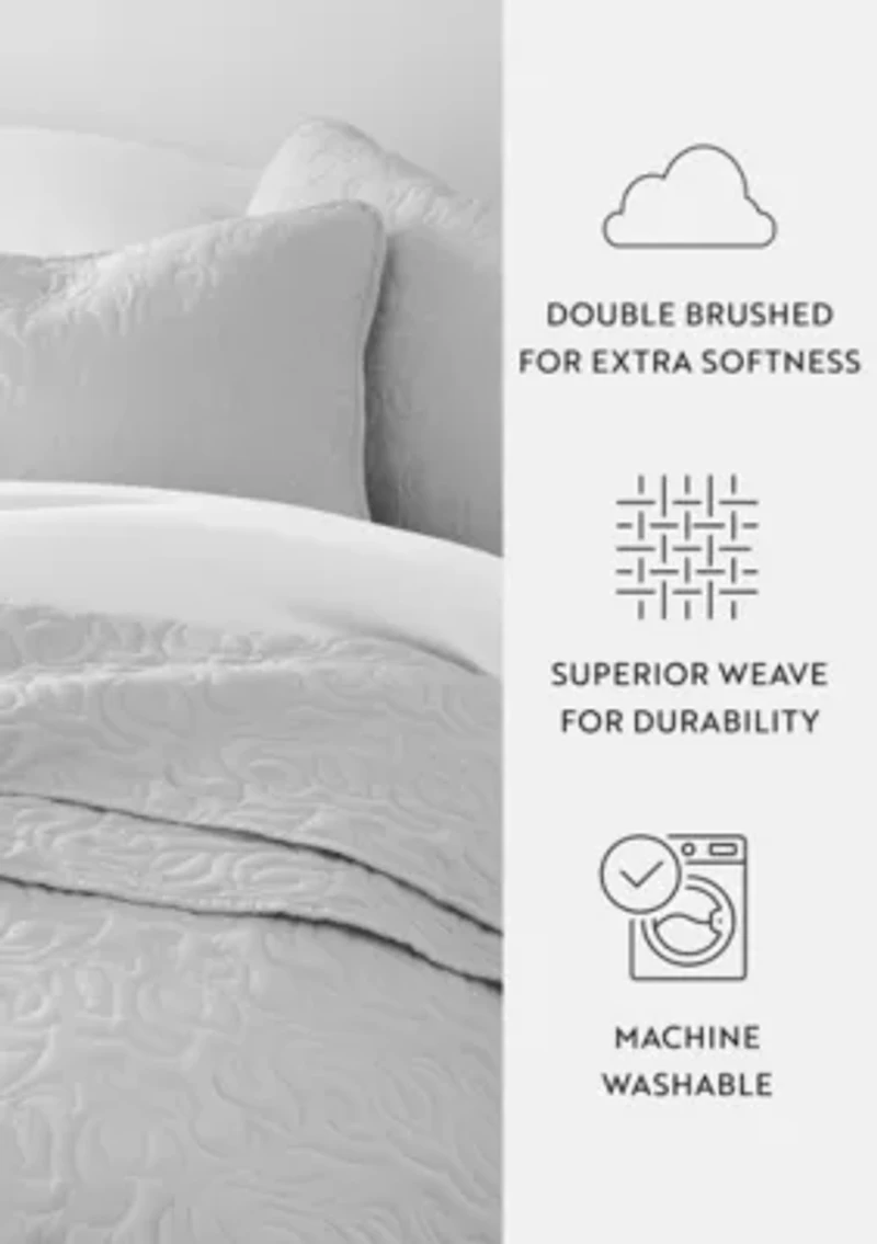 Ultra Soft Microfiber Floral Stitch All Season Quilt Coverlet Set with Shams