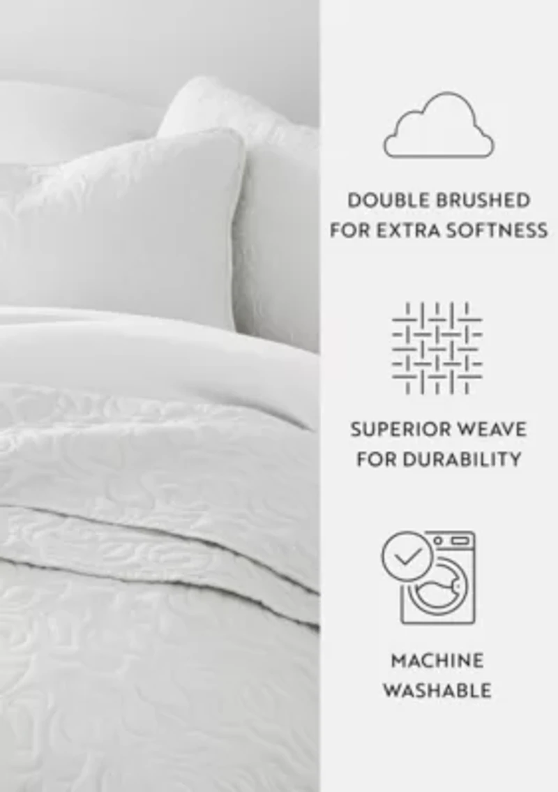 Ultra Soft Microfiber Floral Stitch All Season Quilt Coverlet Set with Shams