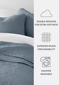 Ultra Soft Microfiber Floral Stitch All Season Quilt Coverlet Set with Shams