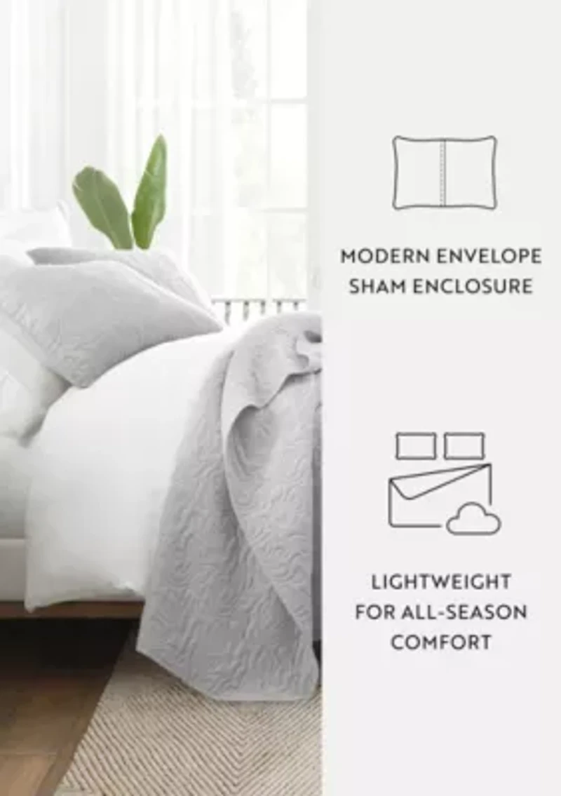 Ultra Soft Microfiber Floral Stitch All Season Quilt Coverlet Set with Shams