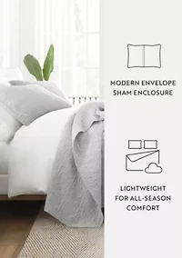 Ultra Soft Microfiber Floral Stitch All Season Quilt Coverlet Set with Shams