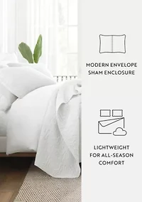 Ultra Soft Microfiber Floral Stitch All Season Quilt Coverlet Set with Shams