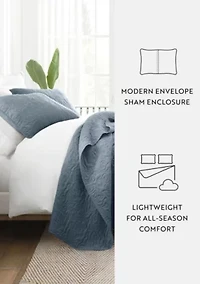 Ultra Soft Microfiber Floral Stitch All Season Quilt Coverlet Set with Shams