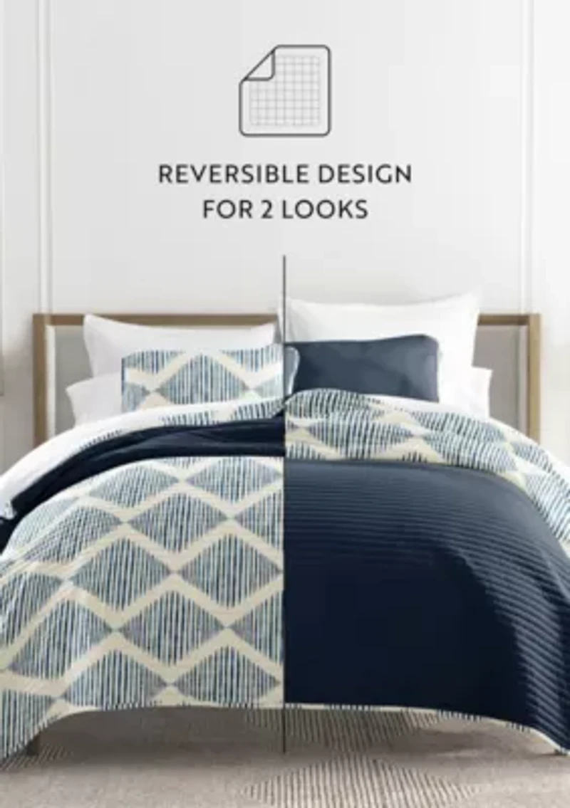 Ultra Soft Microfiber Reversible Distressed Diamond All Season Quilt Set with Shams