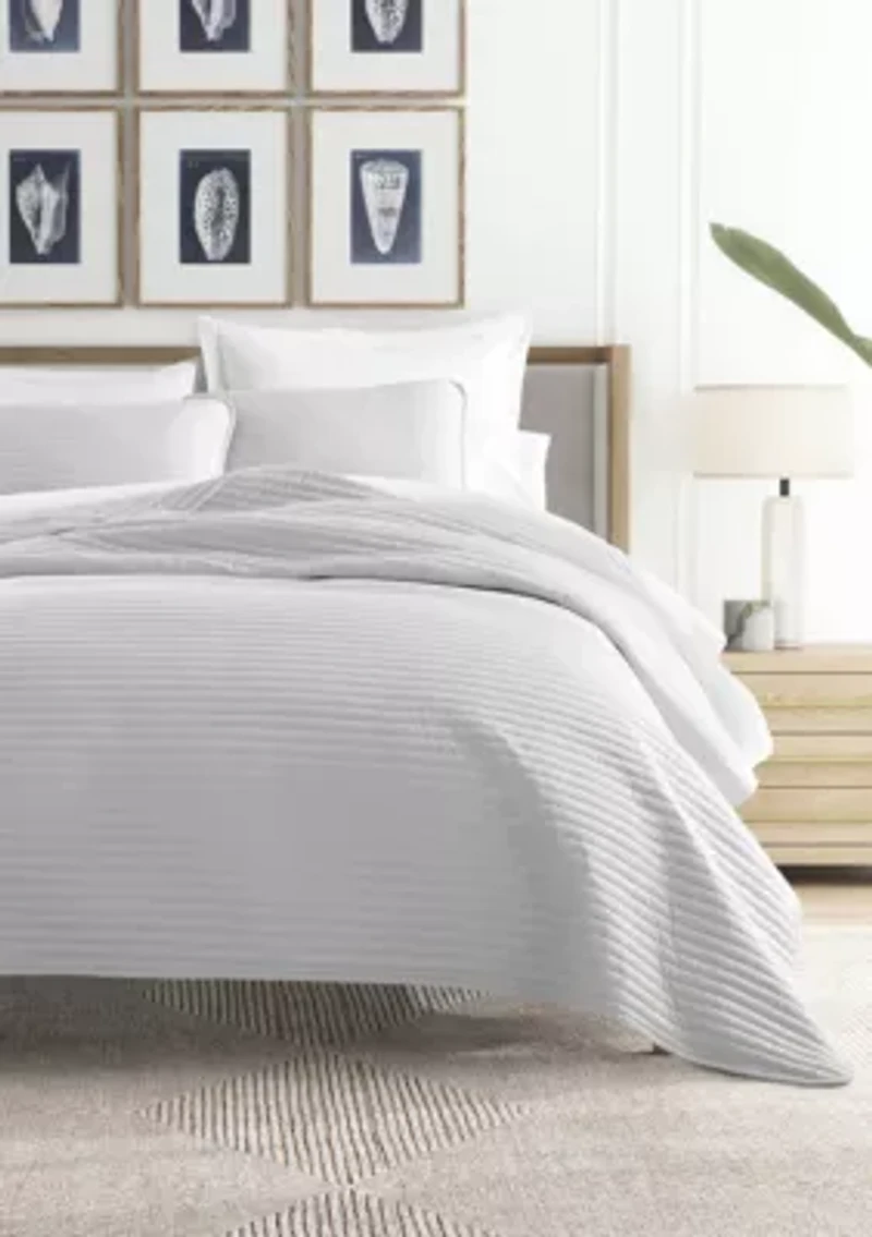 Ultra Soft Microfiber Stripe Stitch All Season Quilt Coverlet Set with Shams