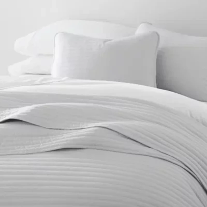 Ultra Soft Microfiber Stripe Stitch All Season Quilt Coverlet Set with Shams