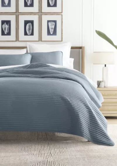 Ultra Soft Microfiber Stripe Stitch All Season Quilt Coverlet Set with Shams