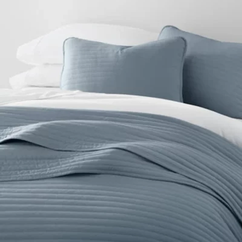 Ultra Soft Microfiber Stripe Stitch All Season Quilt Coverlet Set with Shams