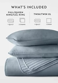 Ultra Soft Microfiber Stripe Stitch All Season Quilt Coverlet Set with Shams