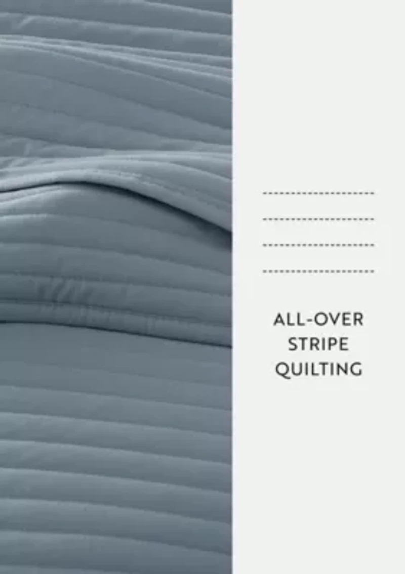Ultra Soft Microfiber Stripe Stitch All Season Quilt Coverlet Set with Shams