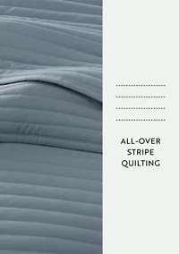 Ultra Soft Microfiber Stripe Stitch All Season Quilt Coverlet Set with Shams