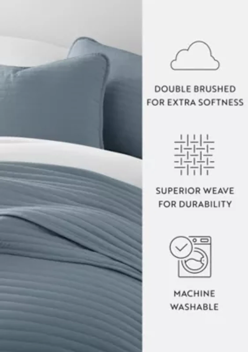 Ultra Soft Microfiber Stripe Stitch All Season Quilt Coverlet Set with Shams