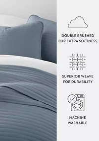Ultra Soft Microfiber Stripe Stitch All Season Quilt Coverlet Set with Shams