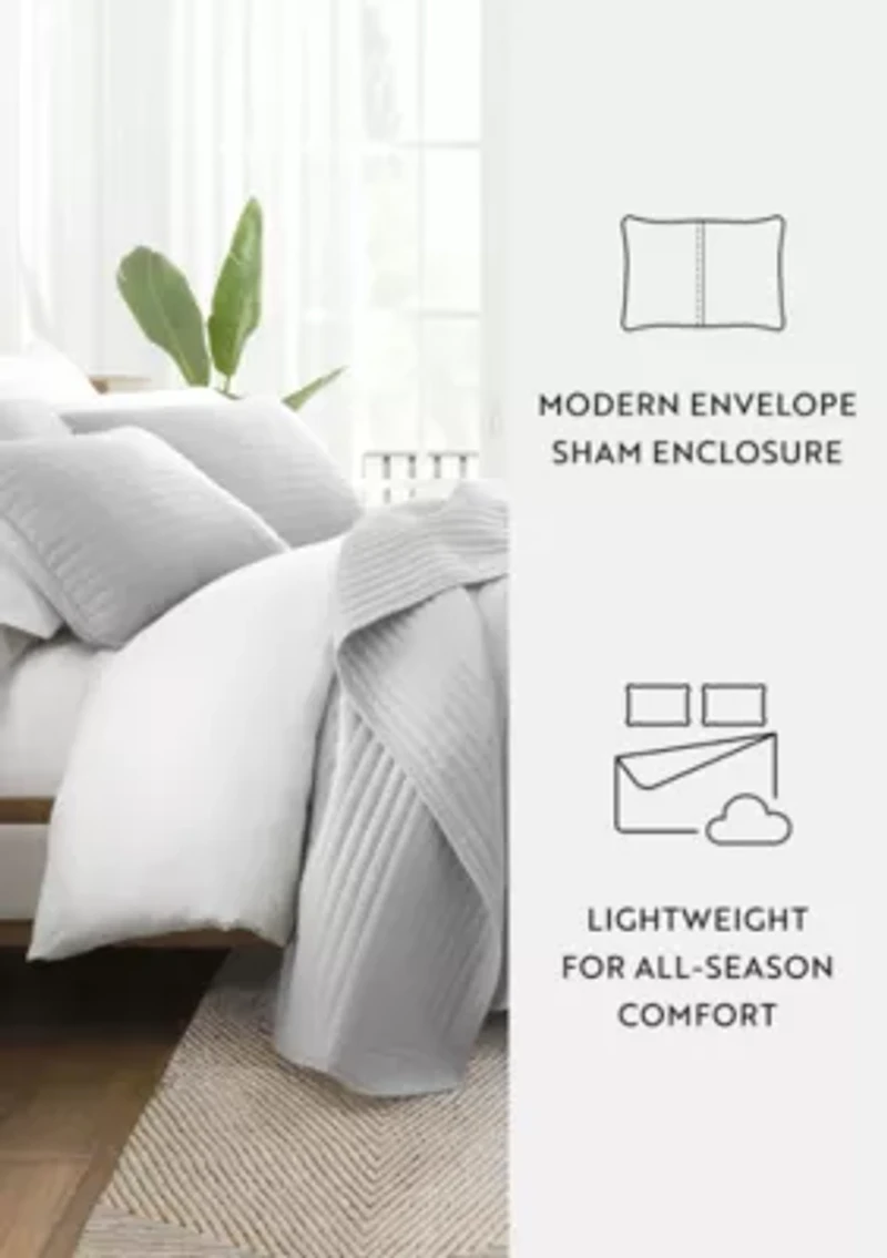 Ultra Soft Microfiber Stripe Stitch All Season Quilt Coverlet Set with Shams