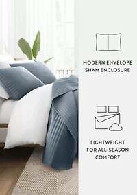 Ultra Soft Microfiber Stripe Stitch All Season Quilt Coverlet Set with Shams