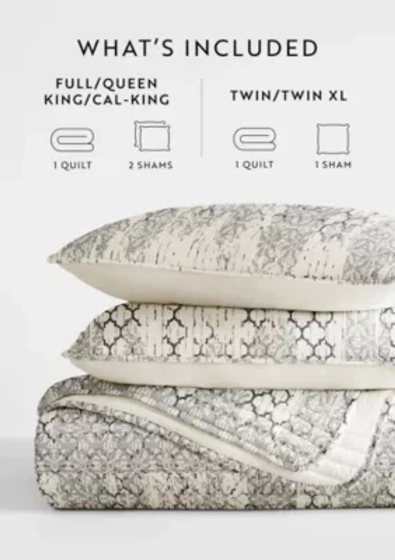 Ultra Soft Microfiber Reversible Distressed Aztec All Season Quilt Set with Shams