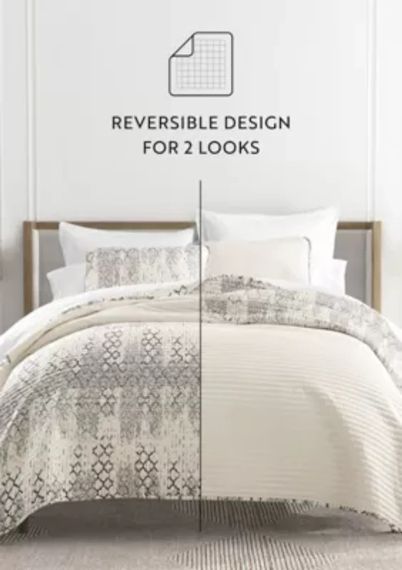 Ultra Soft Microfiber Reversible Distressed Aztec All Season Quilt Set with Shams