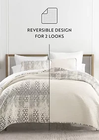 Ultra Soft Microfiber Reversible Distressed Aztec All Season Quilt Set with Shams
