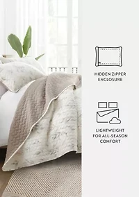 Ultra Soft Microfiber Reversible Watercolor Leaves/Stripe All Season Quilt Set with Shams