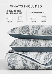 Ultra Soft Microfiber Reversible Distressed Damask All Season Quilt  Set with Shams