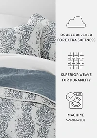 Ultra Soft Microfiber Reversible Distressed Damask All Season Quilt  Set with Shams