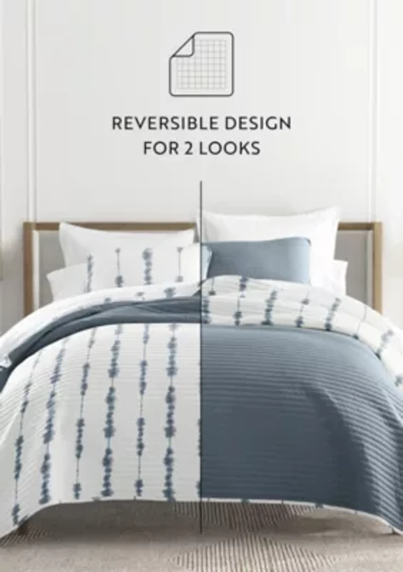 Ultra Soft Microfiber Reversible Shibori All Season Quilt Set with Shams