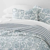 Ultra Soft Microfiber Reversible Jacobean/Stripe All Season Quilt Set with Shams