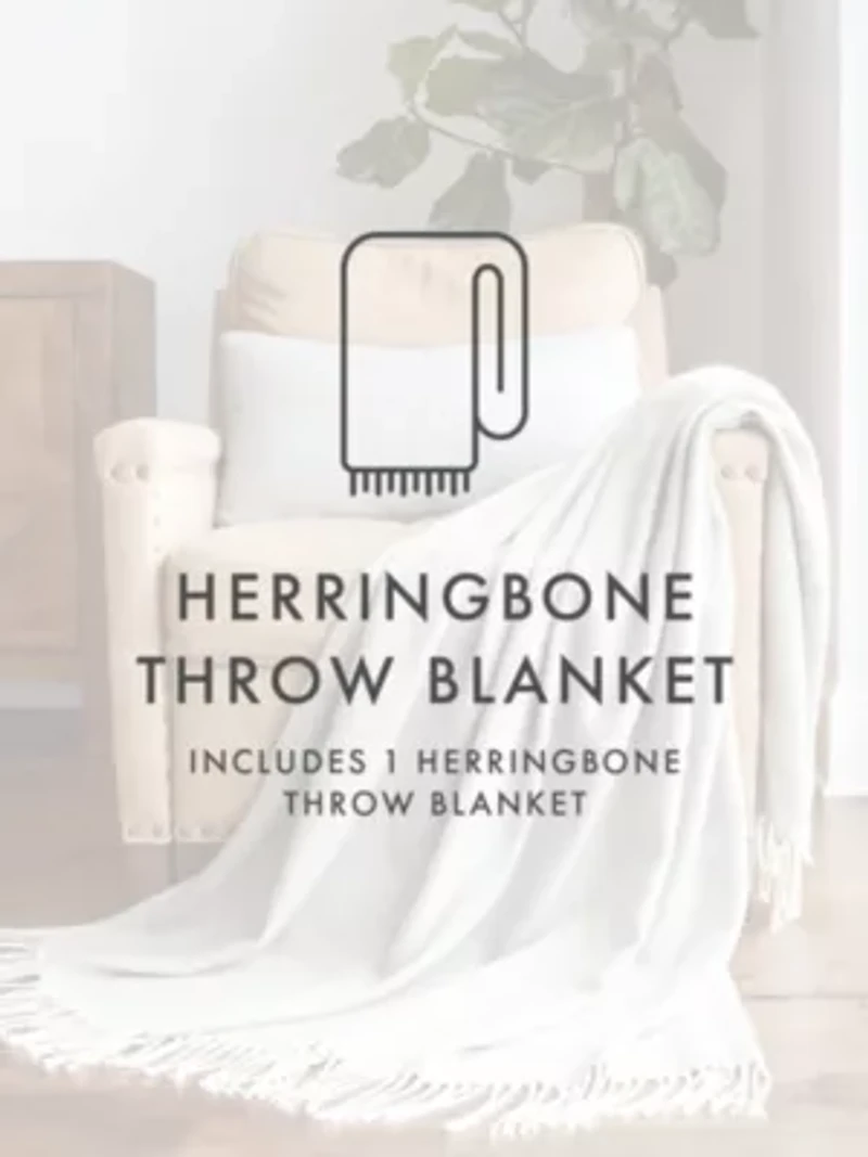 Dusk Blue Herringbone Throw Blanket