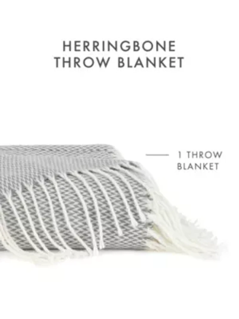 Dusk Blue Herringbone Throw Blanket