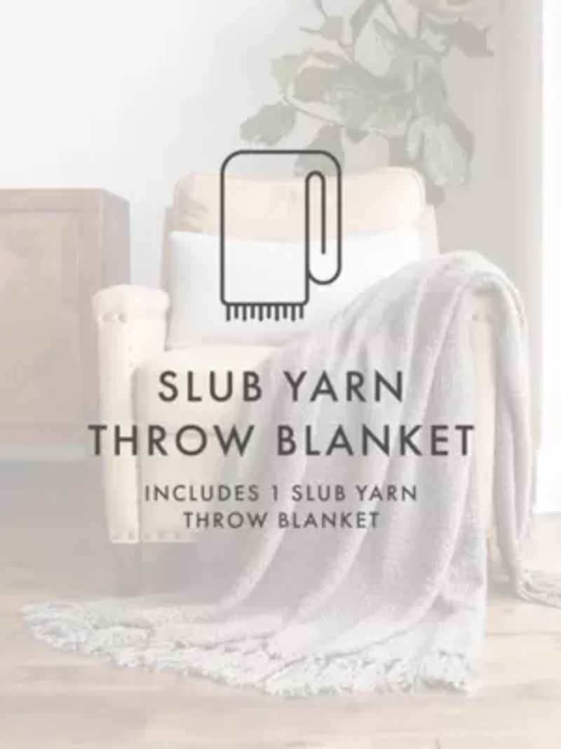 Natural Slub-Yarn Throw Blanket